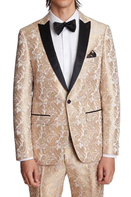 Grosvenor Peak Tux Jacket - slim - Cream Gold Paisley