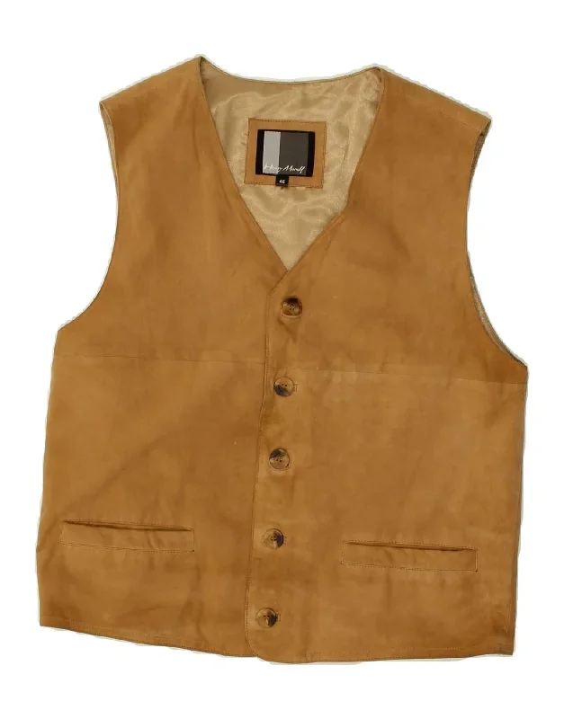 HENRY MORELL Mens Suede Waistcoat IT 46 Small Brown Leather