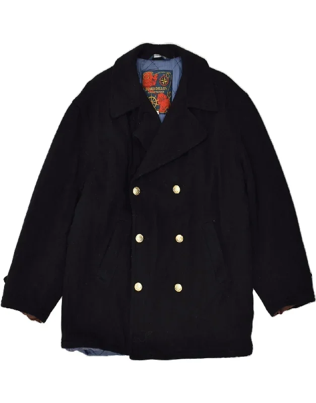 JAMES DILLON Mens Double Breasted Coat UK 38 Medium Navy Blue Wool