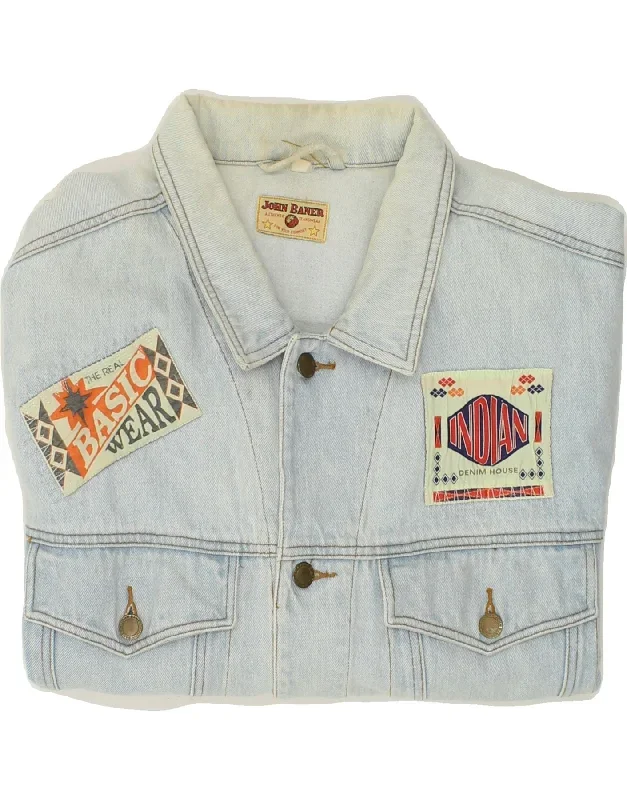 john-baner-mens-graphic-denim-jacket-uk-40-large-blue-cotton