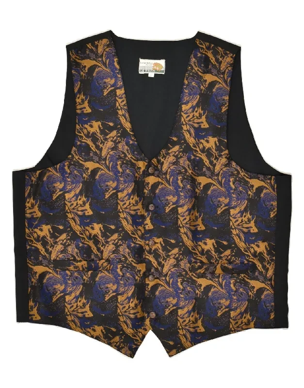 LE FROG Mens Abstract Pattern Waistcoat UK 40 Large Black Polyester