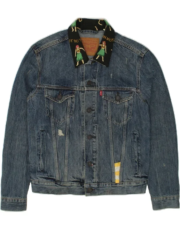 LEVI'S Mens Graphic Denim Jacket Small Blue Cotton