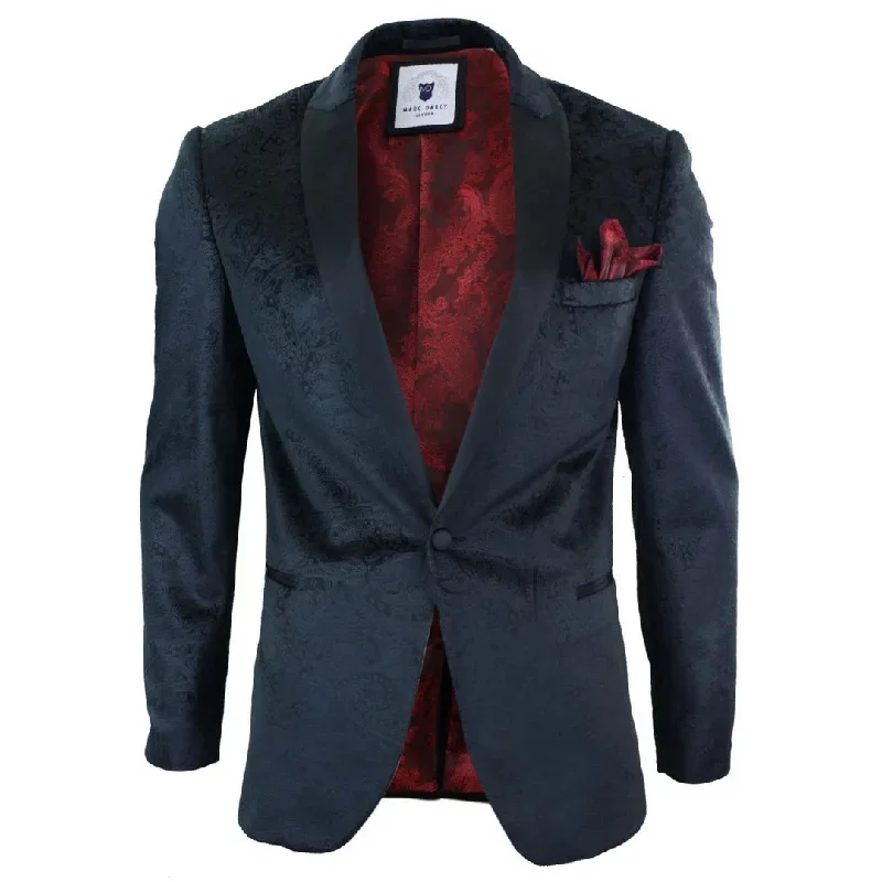 Simon - Men's Marc Darcy Velvet Paisley Black Fit Blazer Tuxedo Dinner Jacket