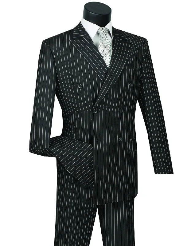 Mens Double Breasted Gangster Pinstripe Suit in Black