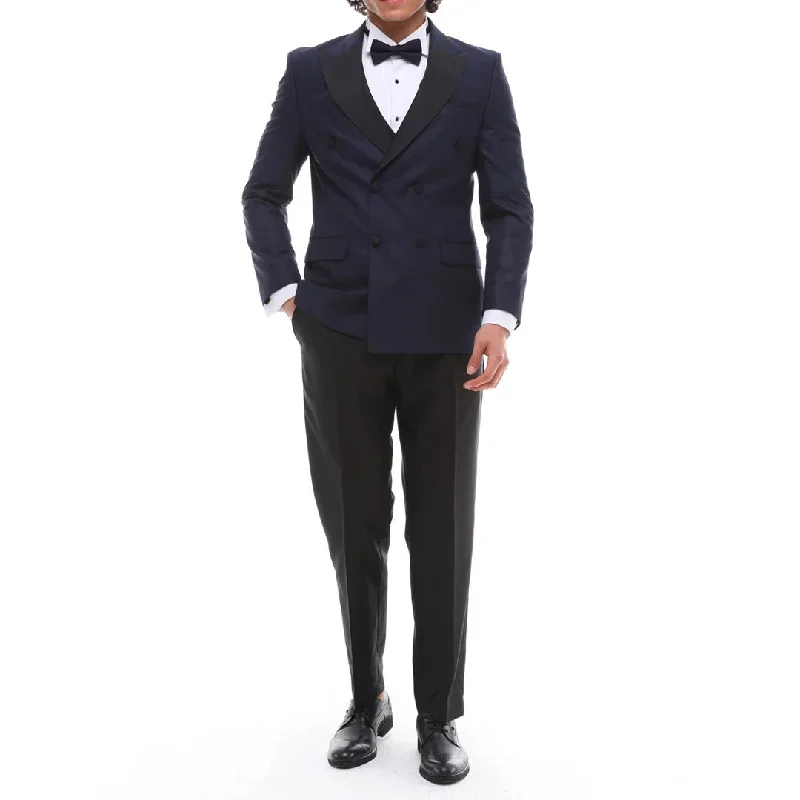 SDW2303 - Men's Double Breasted Navy Tuxedo Suit Dinner Jacket Black Noth Lapel Tux Classic