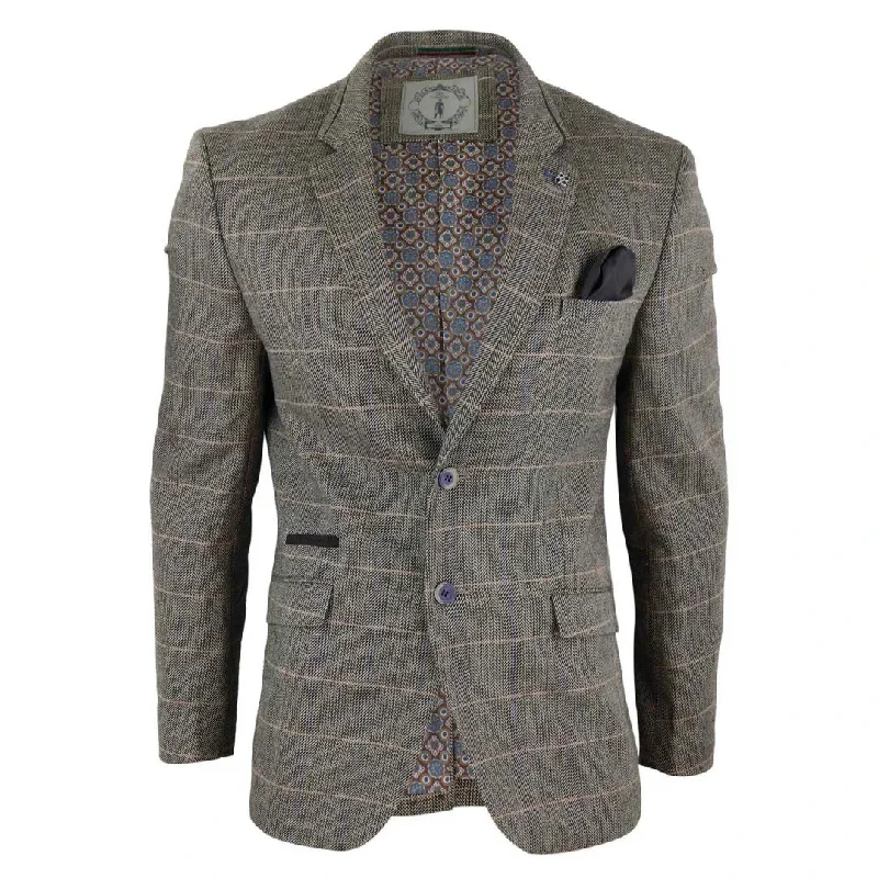 baron - Men's Oak Brown Check Herringbone Tweed Blazer Jacket or Waistcoat