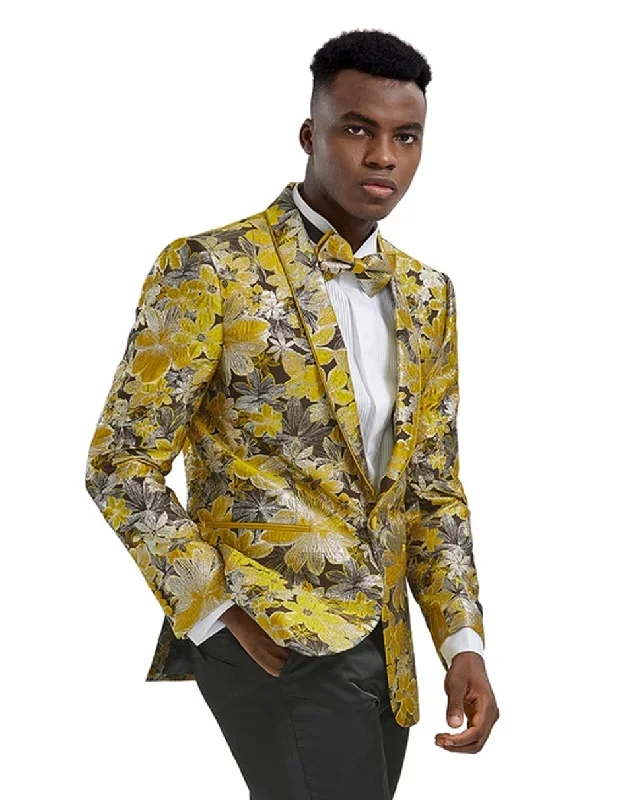 Mens Paisley Shawl Prom Tuxedo Blazer in Yellow Gold