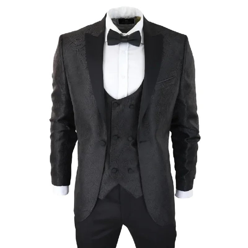 STZ62 - Men's Black Paisley Tuxedo Blazer And Waistcoat Dinner Jacket Satin