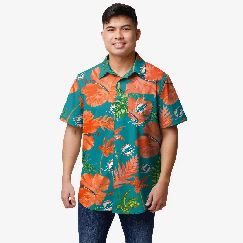 Miami Dolphins Team Color Hibiscus Button Up Shirt