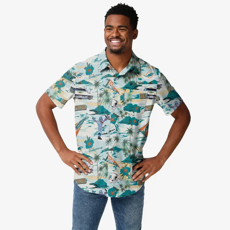 Miami Dolphins Thematic Stadium Print Button Up Shirt