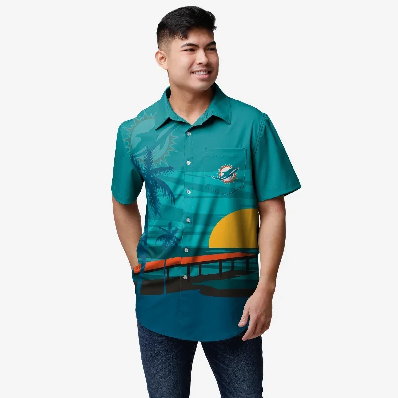 Miami Dolphins Tropical Sunset Button Up Shirt