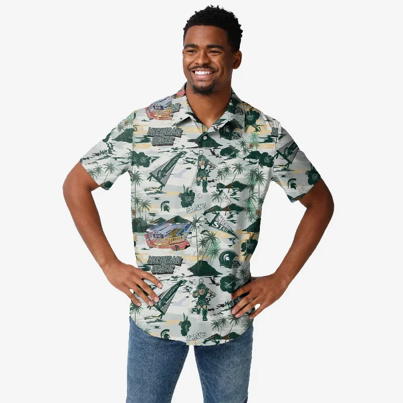 Michigan State Spartans Thematic Stadium Print Button Up Shirt