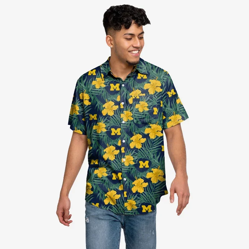 Michigan Wolverines Hibiscus Button Up Shirt