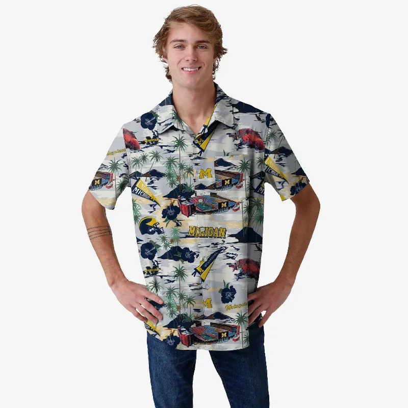 Michigan Wolverines Thematic Stadium Print Button Up Shirt