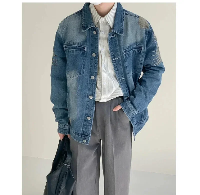 Mid-blue Denim Jacket With Patch Design