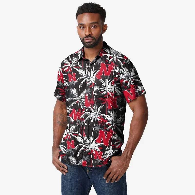 Nebraska Cornhuskers Black Floral Button Up Shirt