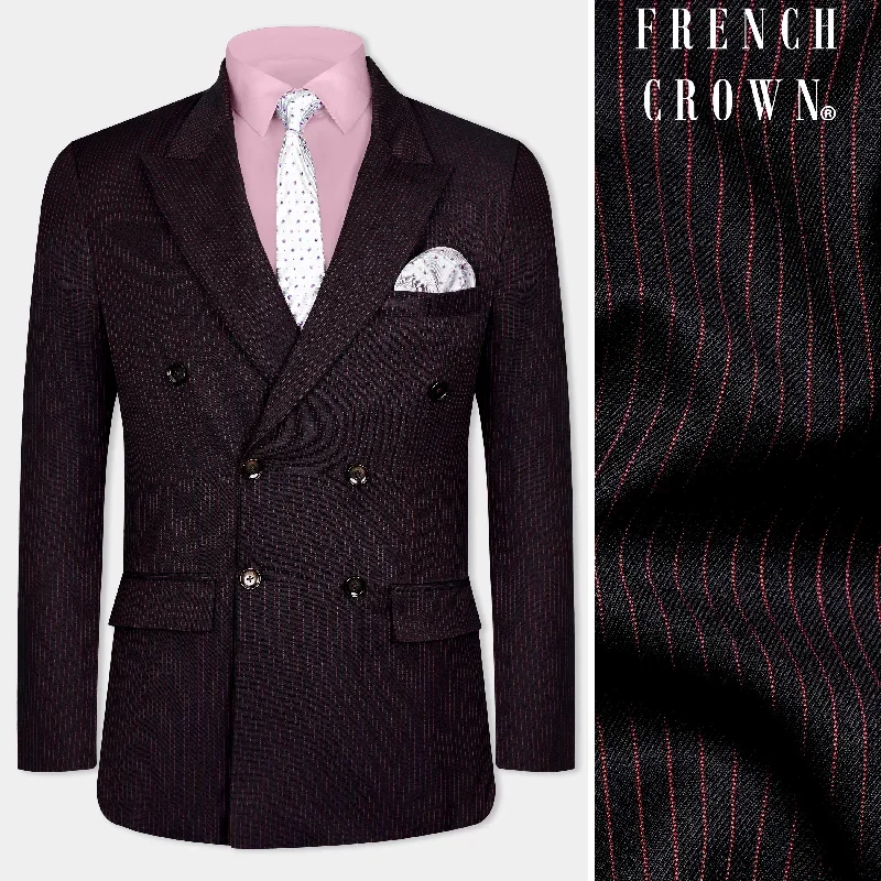 Onyx Maroon and Mandy Pink Striped Double Breasted Wool Rich Blazer