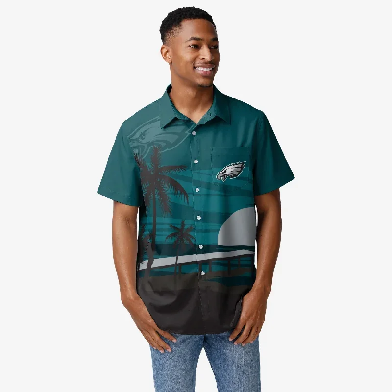 Philadelphia Eagles Tropical Sunset Button Up Shirt