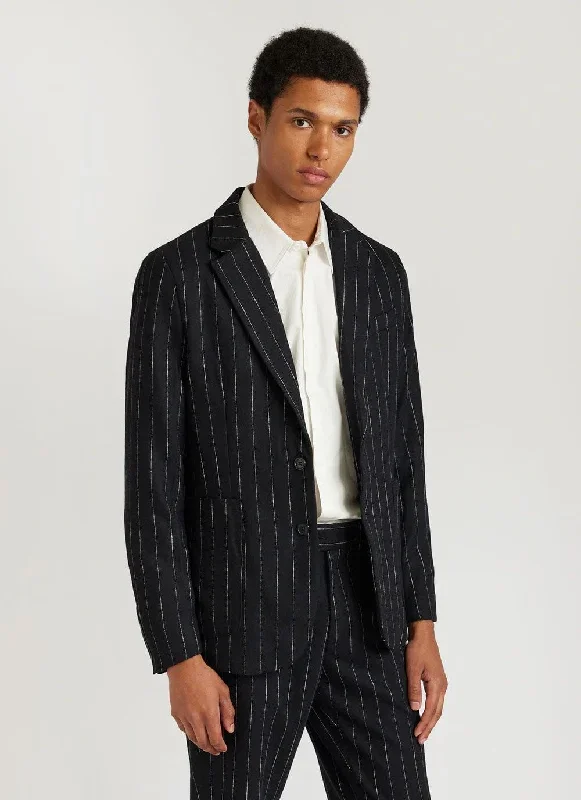 Pinstripe Tailored Blazer | Wool | Black