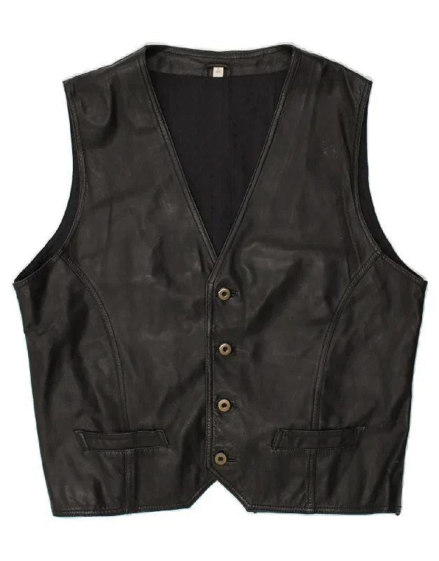 ROVER&LAKES Mens Leather Waistcoat 2XL Black Leather