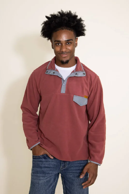 Simply Southern Snap Fleece Pullover for Men in Red | PP-0223-MN-FLC-PULL-GARNET