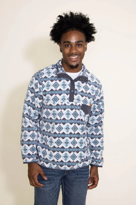 Simply Southern Snap Fleece Tribal Print Pullover for Men in Blue | PP-0223-MN-FLC-PULL-BLTRIBE