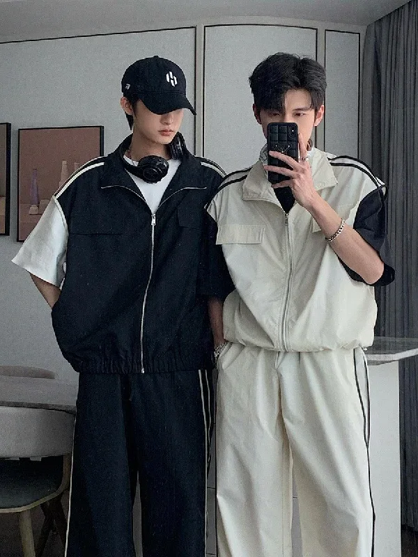 Sleeveless Jacket & Side Stripe Track Pants