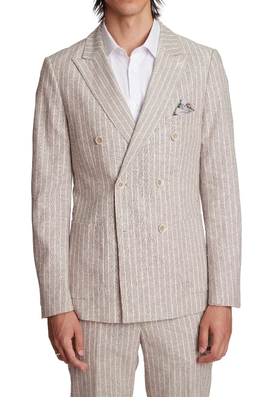 Soho Peak DB Jacket - slim - Tan White Pinstripes