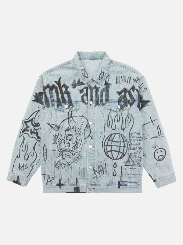 American High Street Graffiti Hand Painted Washed Denim Jacket - 1996