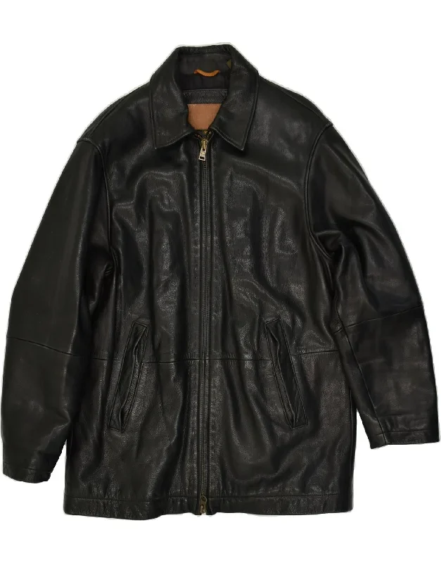 TIMBERLAND Mens Leather Coat UK 38 Medium Black Leather