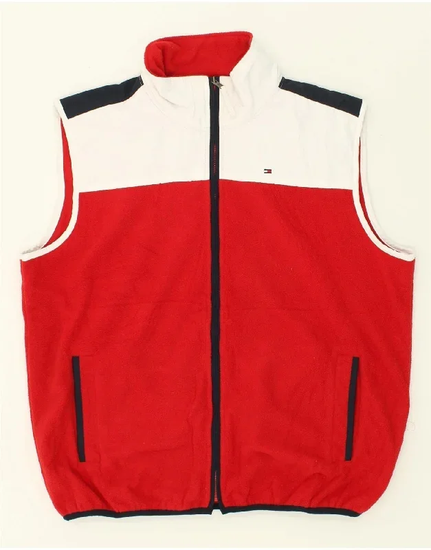 TOMMY HILFIGER Mens Fleece Gilet UK 42 XL Red Colourblock Polyester