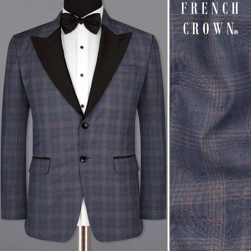 Trout Gray Super fine Checkered Wool Rich Tuxedo Blazer