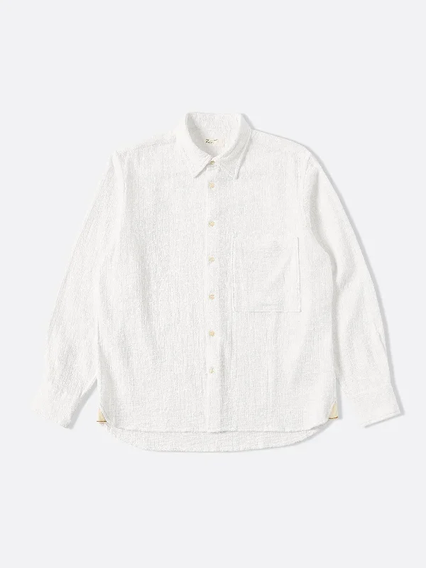 Universal Works Square Pocket Shirt in White Bobble Cotton