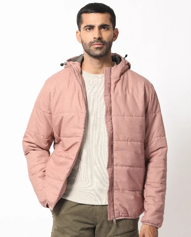 Rare Rabbit Men's Vasto Dusky Pink Branded And Hooded Puffer Jacket