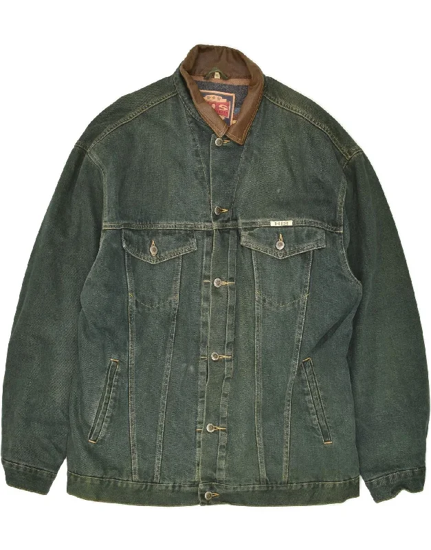 VINTAGE Mens Denim Jacket UK 40 Large Green Cotton