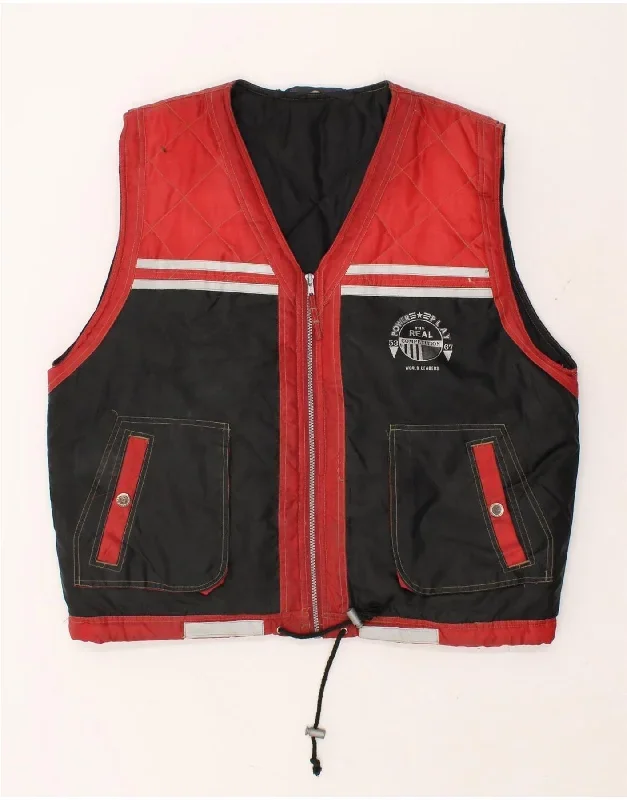 VINTAGE Mens Graphic Gilet UK 42 XL Red Colourblock Polyamide