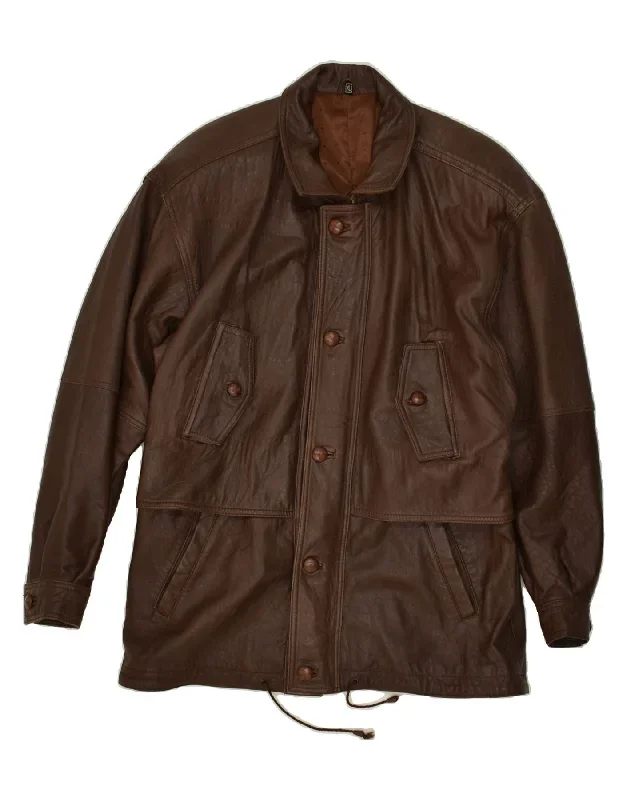 VINTAGE Mens Leather Coat UK 42 XL Brown