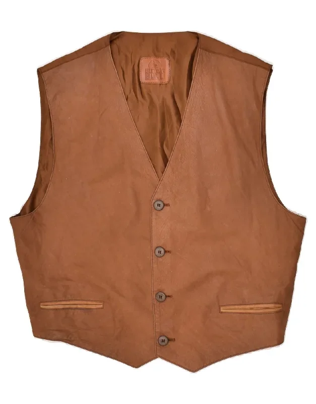 VINTAGE Mens Leather Waistcoat IT 50 Large Brown Leather