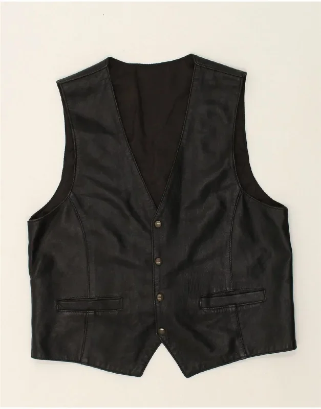 VINTAGE Mens Leather Waistcoat Large Black Polyurethane