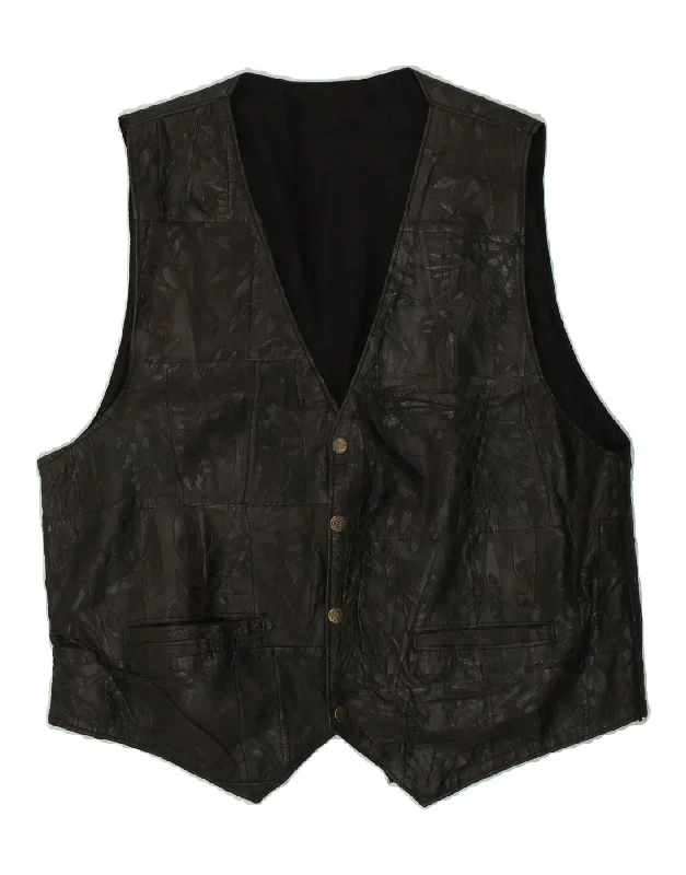 VINTAGE Mens Leather Waistcoat Medium Black Leather