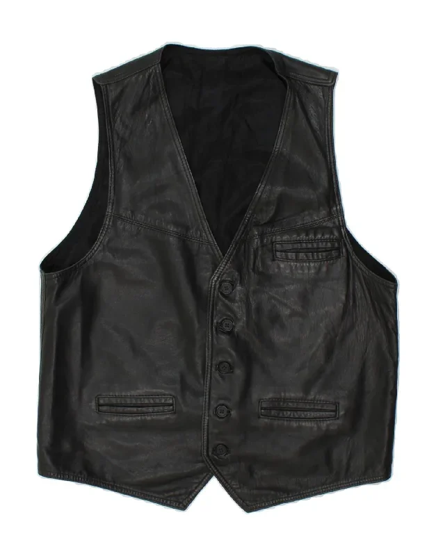 VINTAGE Mens Leather Waistcoat Small Black