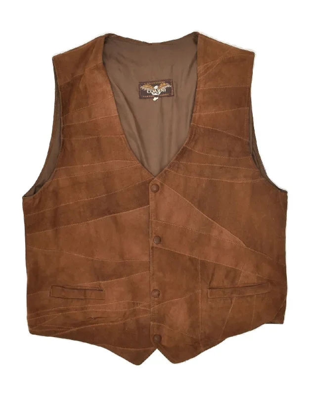 VINTAGE Mens Suede Waistcoat IT 46 Small Brown