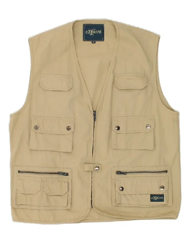 VINTAGE Mens Utility Gilet UK 38 Medium Beige Cotton