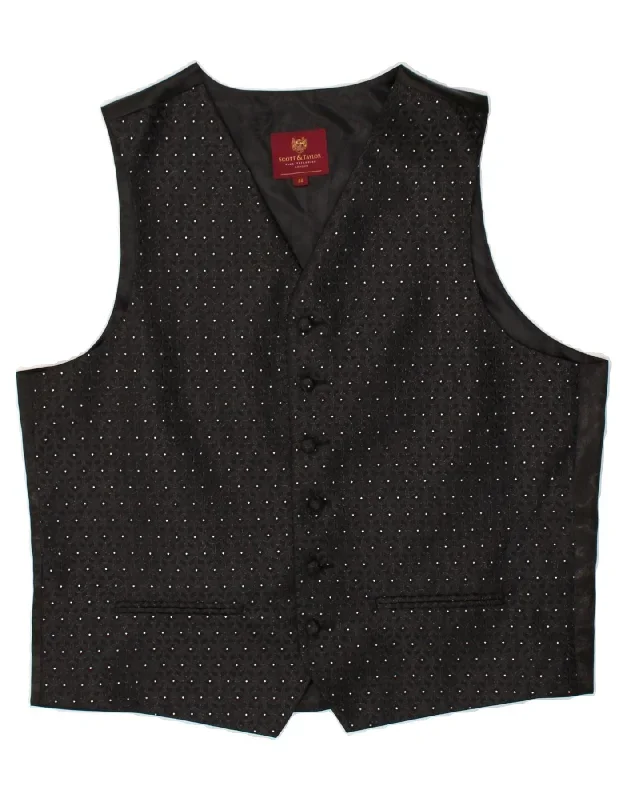 VINTAGE Mens Waistcoat IT 44 XS Black Geometric Lurex