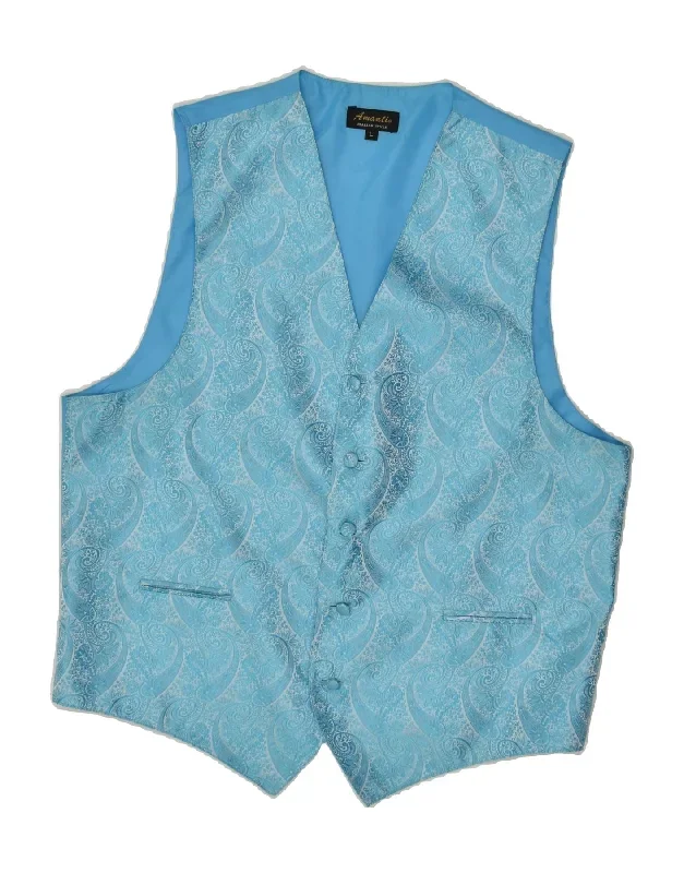 VINTAGE Mens Waistcoat Large Blue Paisley Polyester