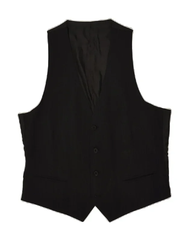 VINTAGE Mens Waistcoat Medium Black Pinstripe