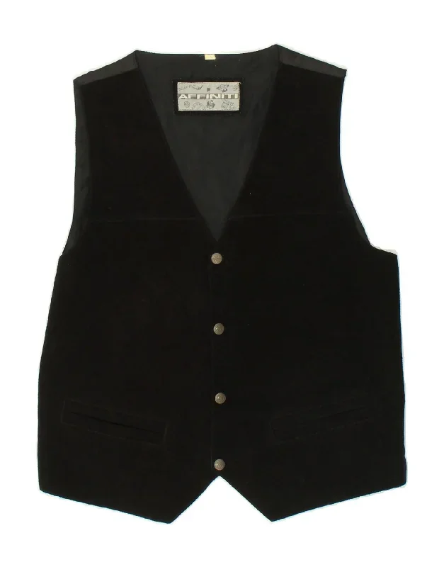 VINTAGE Mens Waistcoat Medium Black Polyester