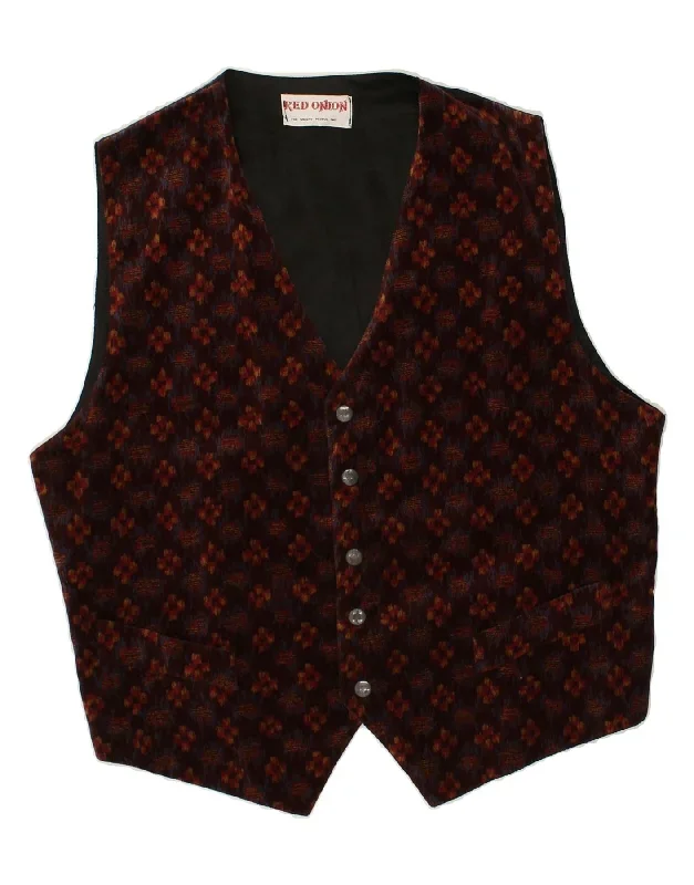 VINTAGE Mens Waistcoat Medium Burgundy Floral