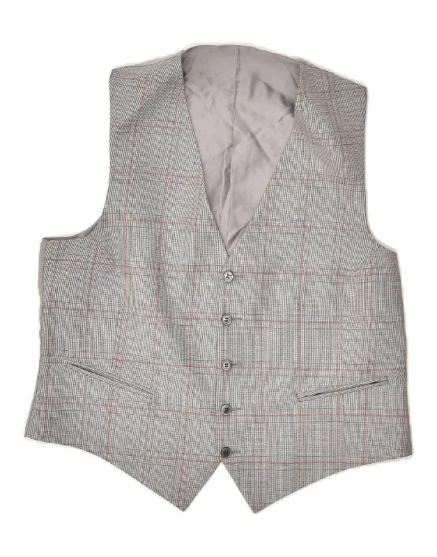 VINTAGE Mens Waistcoat Medium Grey Check