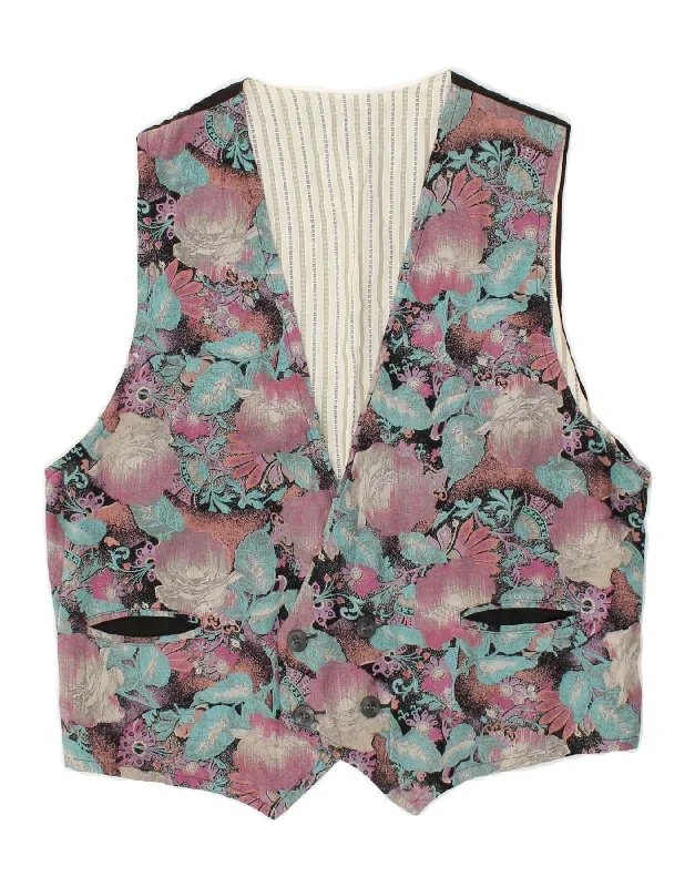 VINTAGE Mens Waistcoat Medium Purple Floral